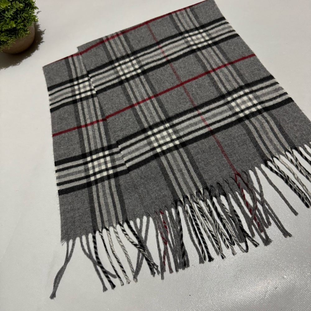 Classic Black Gray Red Plaid Tartan Fringe Scarf Winter Holiday Snow Ski